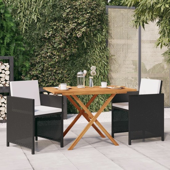 Ensemble à manger de jardin avec coussins 3 pcs noir