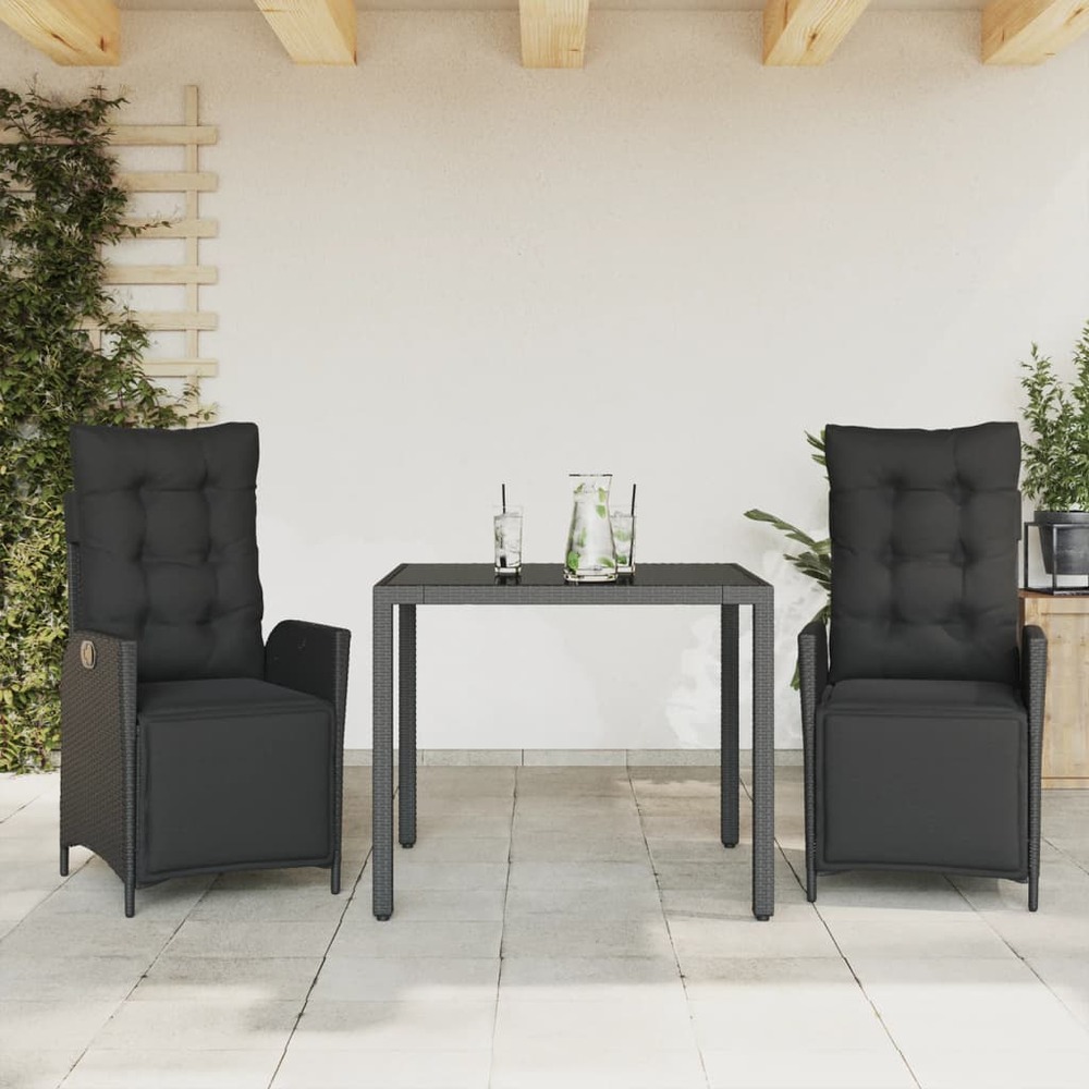 Ensemble à manger de jardin avec coussins 3 pcs noir
