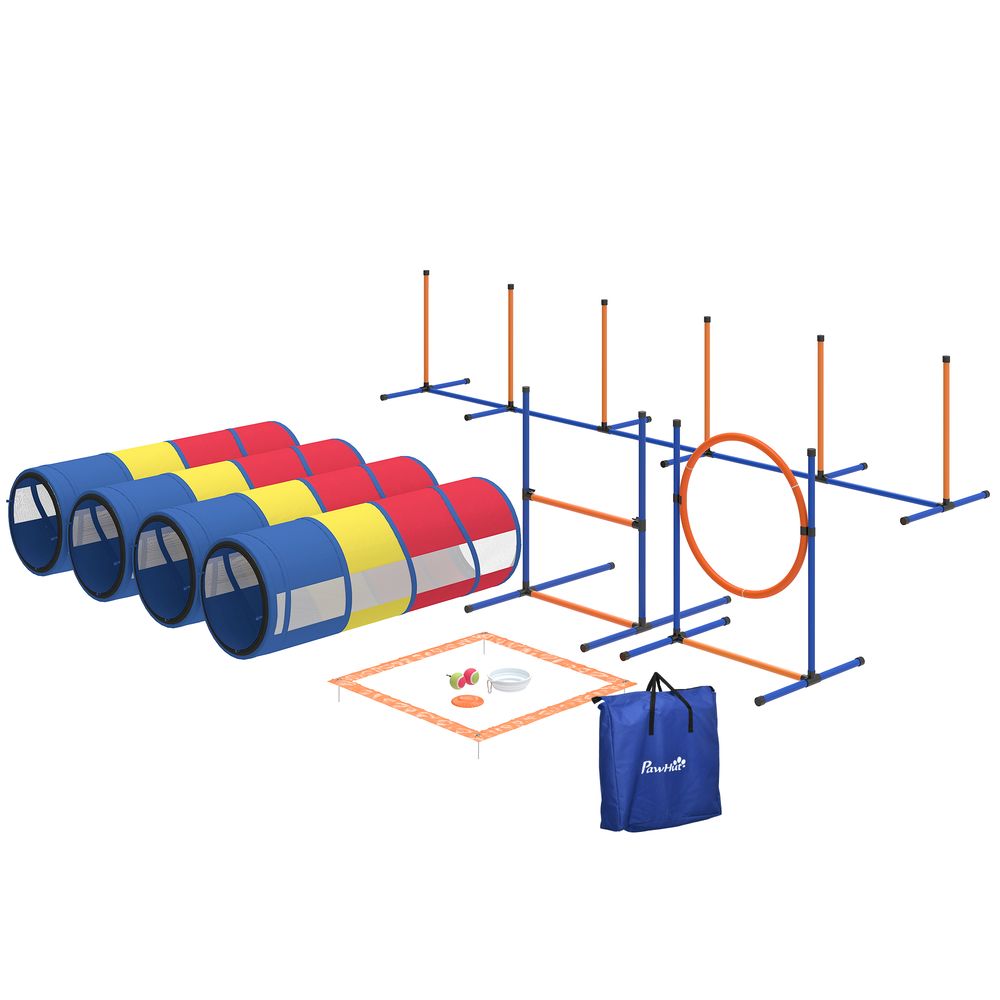 Kit agility chien pe 357 x 65 x 68 cm multicolore 12 pièces tunnels réglables - comfortxl outdoor living
