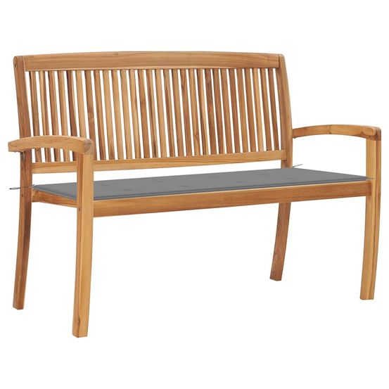 Banc de jardin empilable et coussin 128,5cm bois de teck massif