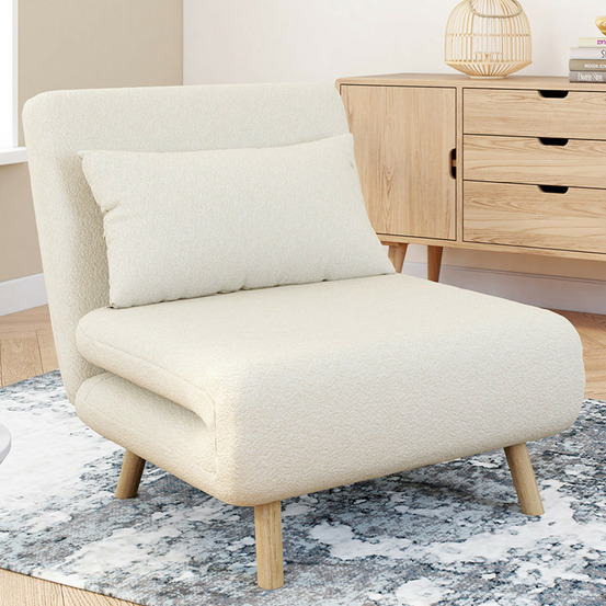 Fauteuil convertible romeo lit d'appoint 1 place 80x190 cm bouclette blanc