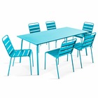 Ensemble table de jardin et 6 chaises en métal bleu