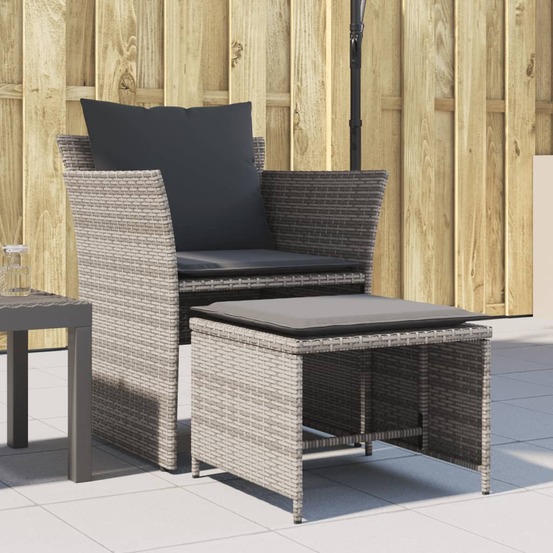 Chaise de jardin avec tabouret gris résine tressée