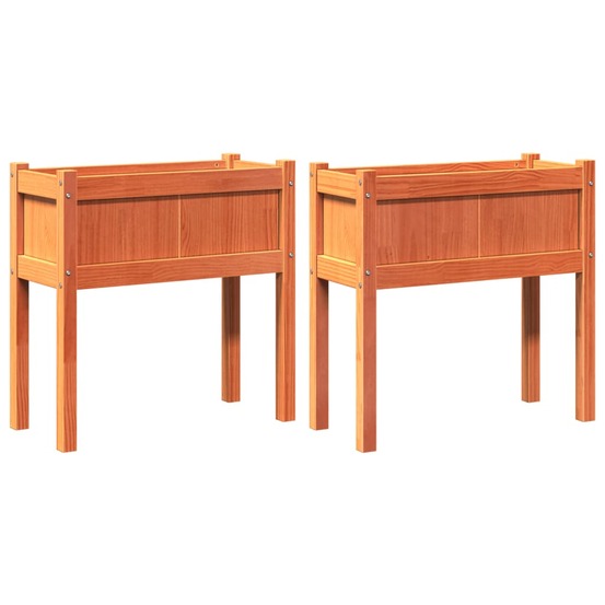 Jardinières 2 pcs avec pieds cire marron bois de pin massif