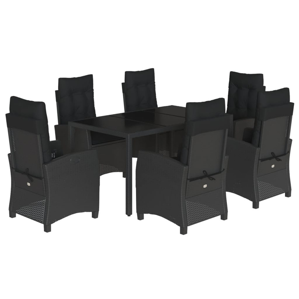 Ensemble à manger de jardin coussins 7pcs noir résine tressée