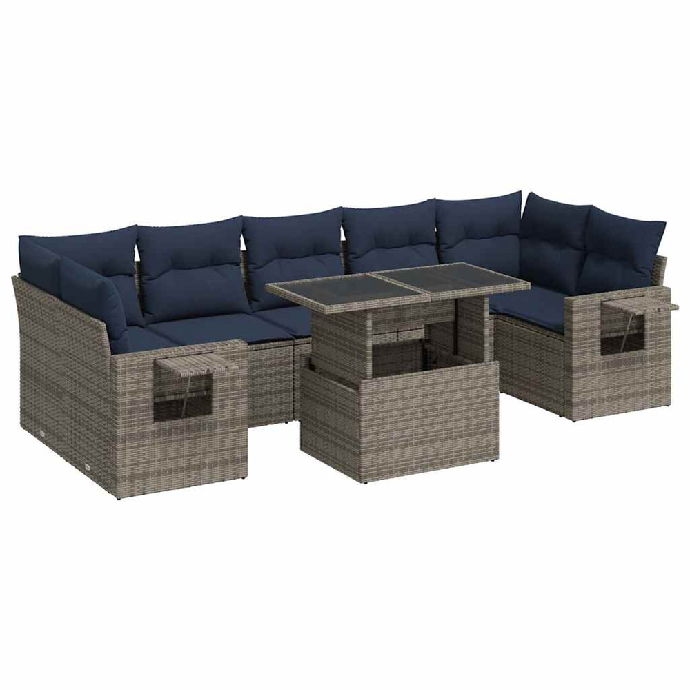 Salon de jardin avec coussins 8 pcs gris résine tressée acacia