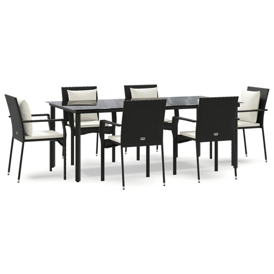 Ensemble à manger de jardin coussins 7pcs noir résine tressée