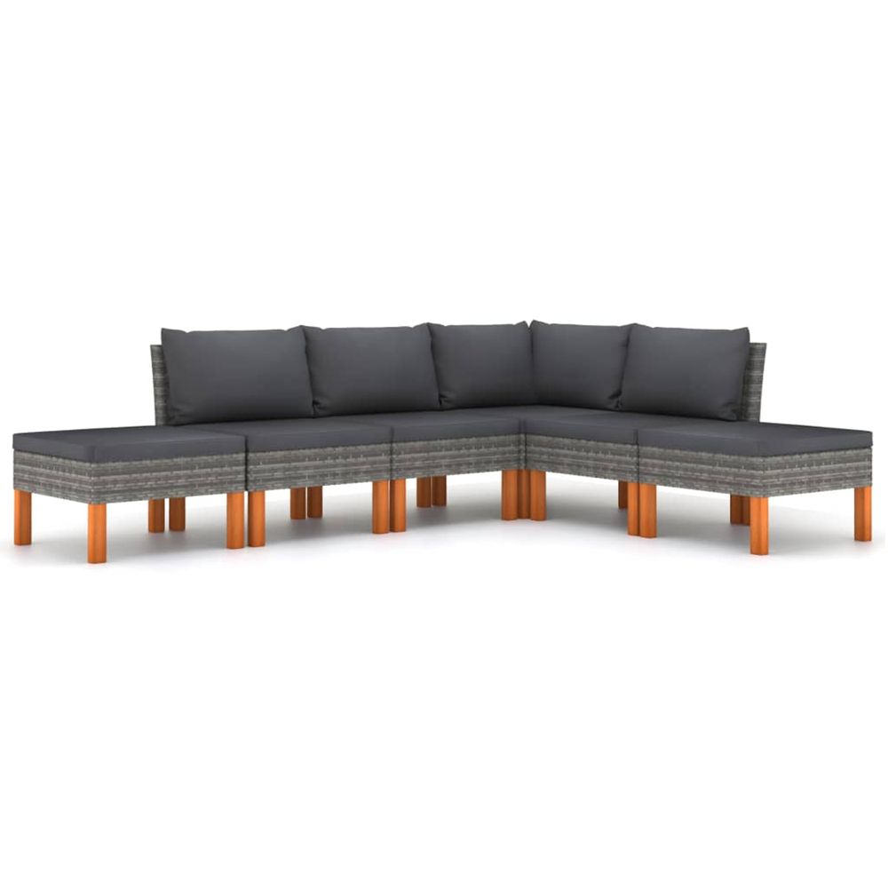 Salon de jardin 6 pcs avec coussins résine tressée gris
