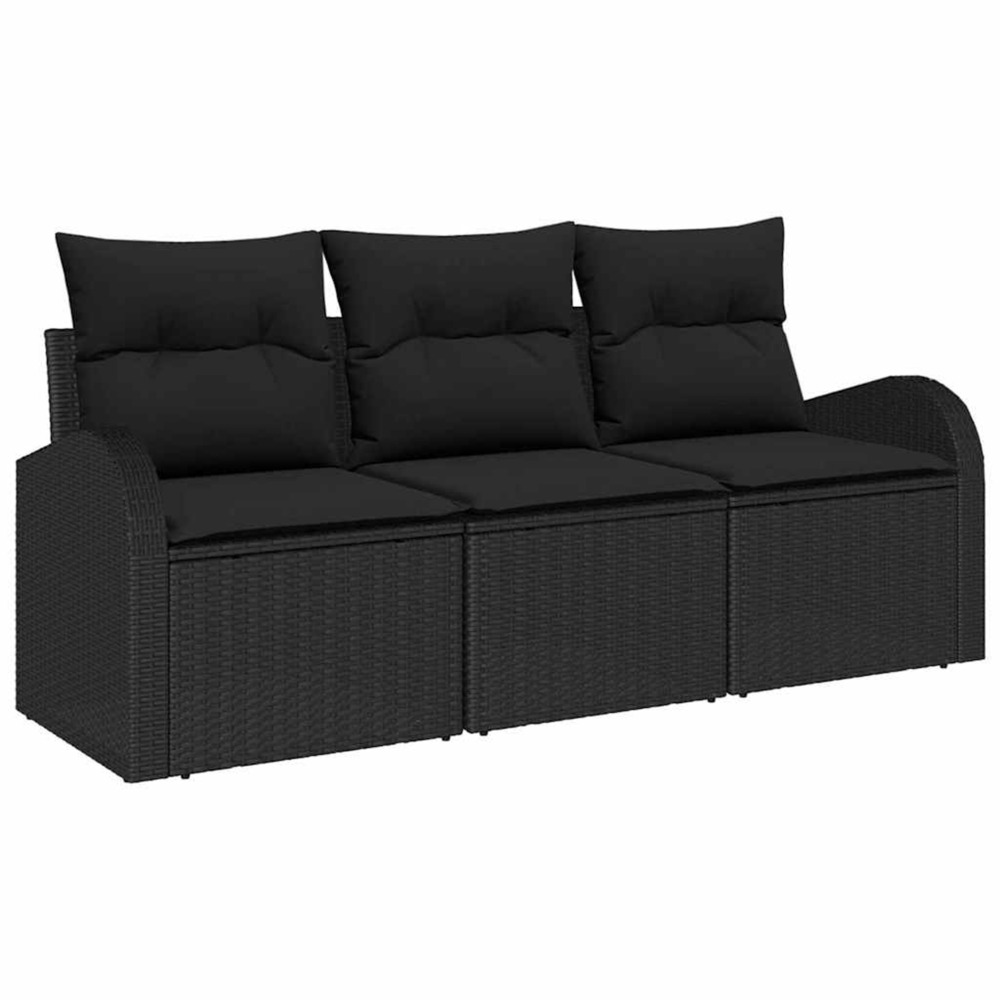 Ensemble de canapé de jardin avec coussin 3 pcs noir poly rotin