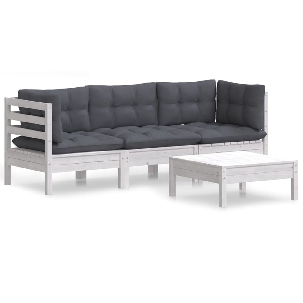 Salon de jardin 4 pcs avec coussins anthracite bois de pin