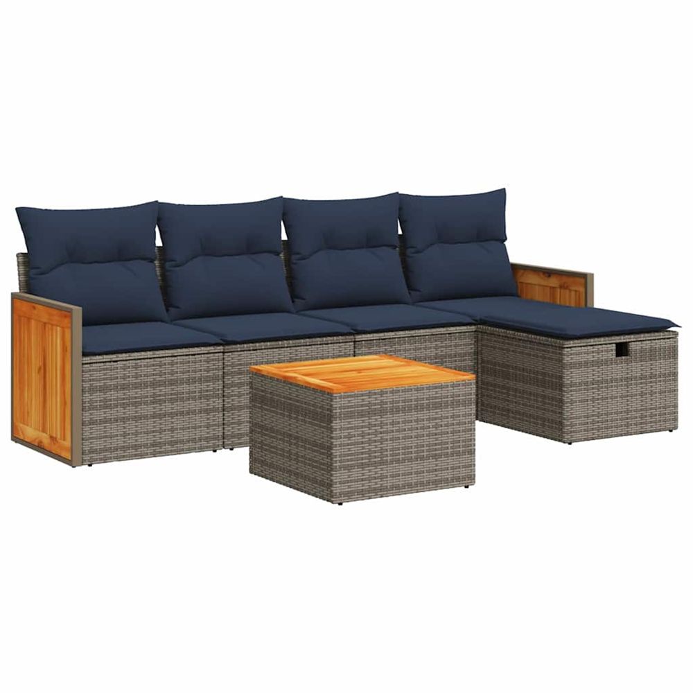 Salon de jardin 6 pcs avec coussins gris résine tressée