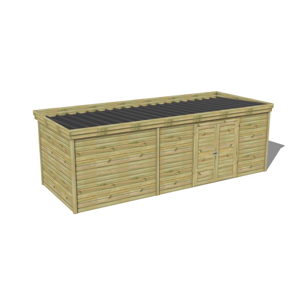 Abri de jardin bois pin traité autoclave 27mm - 6,895x2,64m / 18m2 - bac acier - abri français