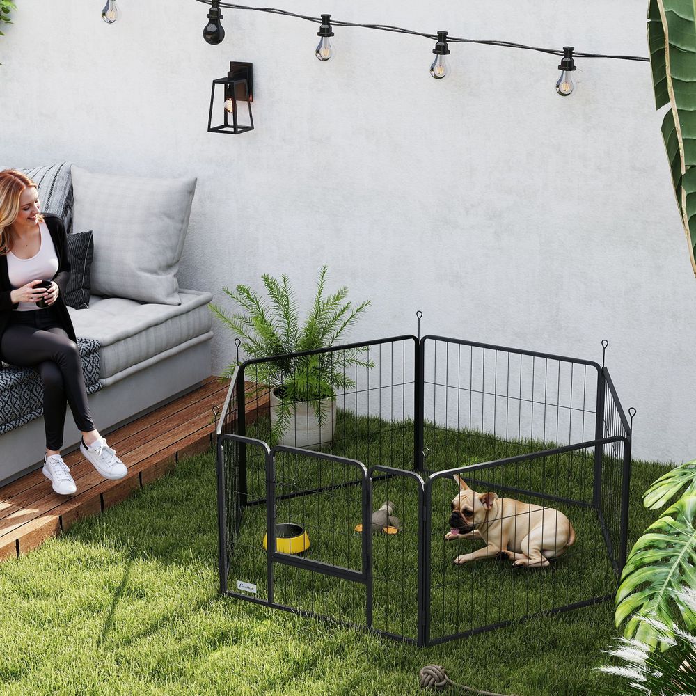 Parc pour chien en acier gris 160 x 80 x 60 cm intérieur extérieur modulable avec porte verrouillable