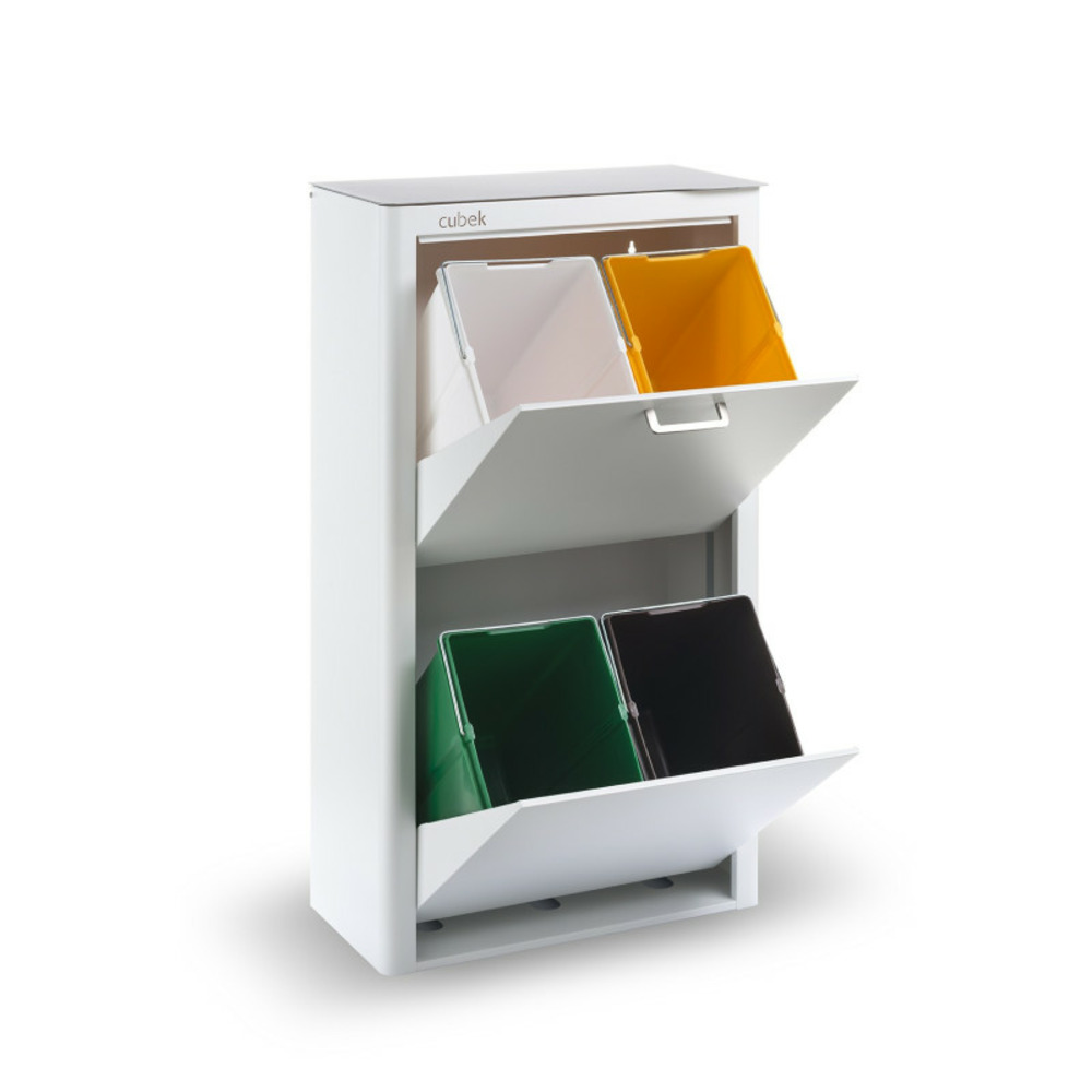 Poubelle de tri cuisine 4 compartiments, capacité 80 l, cubek, un meuble grande capacité pour organiser le tri des déchets