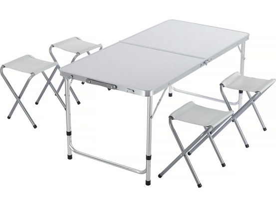 Ensembe table de camping et 4 tabourets pliants - 125 x 60 cm - blanc