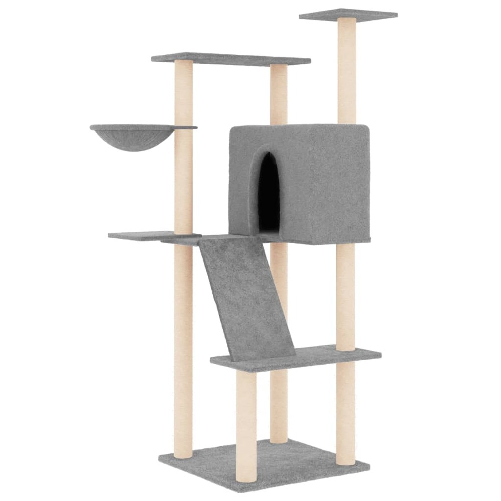 Arbre à chat meuble tour grimper jouet grattage grattoir escalade plateforme avec griffoirs en sisal clair 143 cm gris 02_002