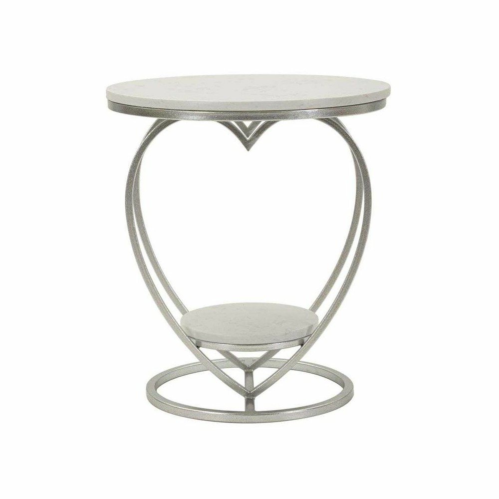 Table d'appoint en métal et marbre heart 40 x 45.5 cm argenté et blanc