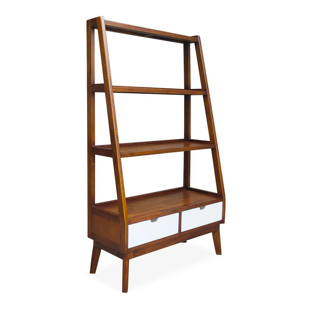 Bibliothèque 2 tiroirs bois marron - loélie décoration d'autrefois