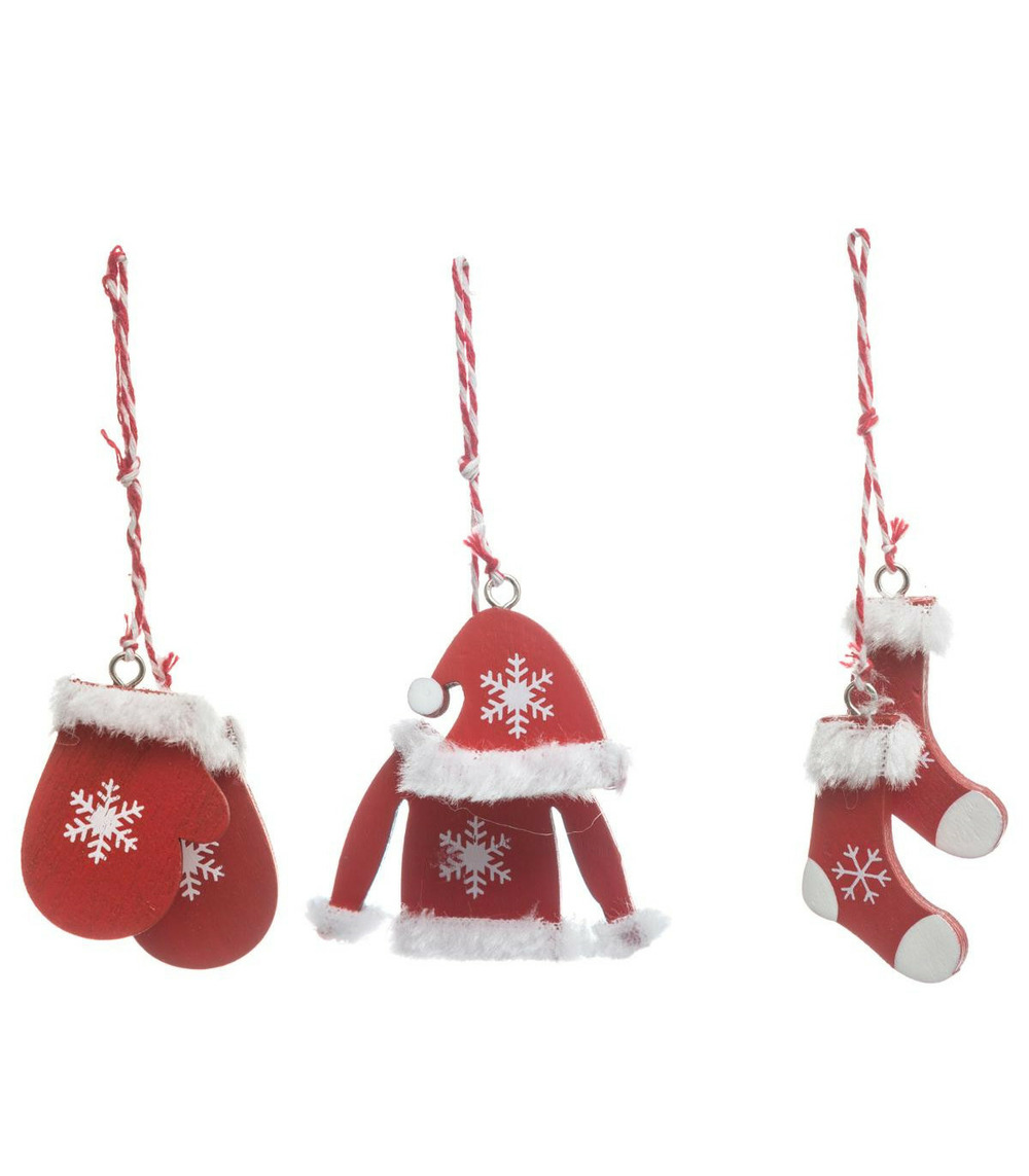 Déco de sapin lot de 3 formes en bois avec fourrure blanche