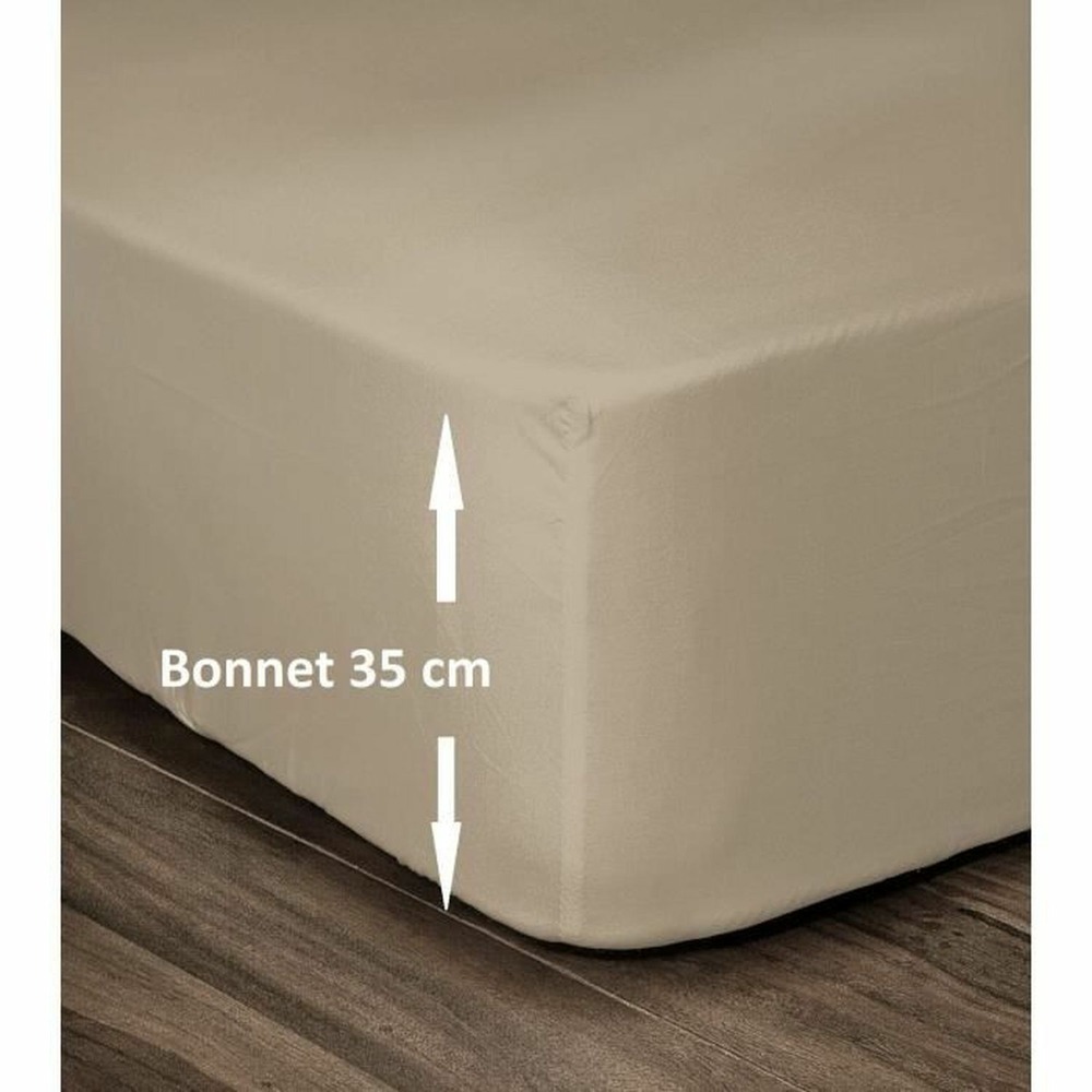 Drap housse 100% coton 140 x 190 cm - bonnet 35 cm - beige