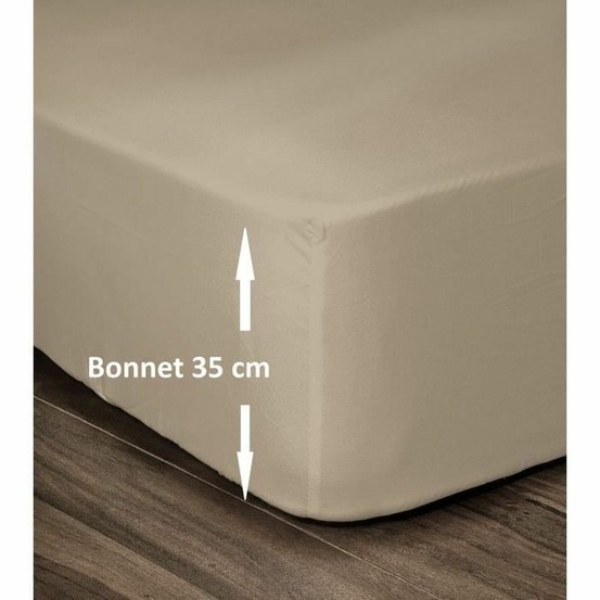 Drap housse 100% coton 140 x 190 cm - bonnet 35 cm - beige
