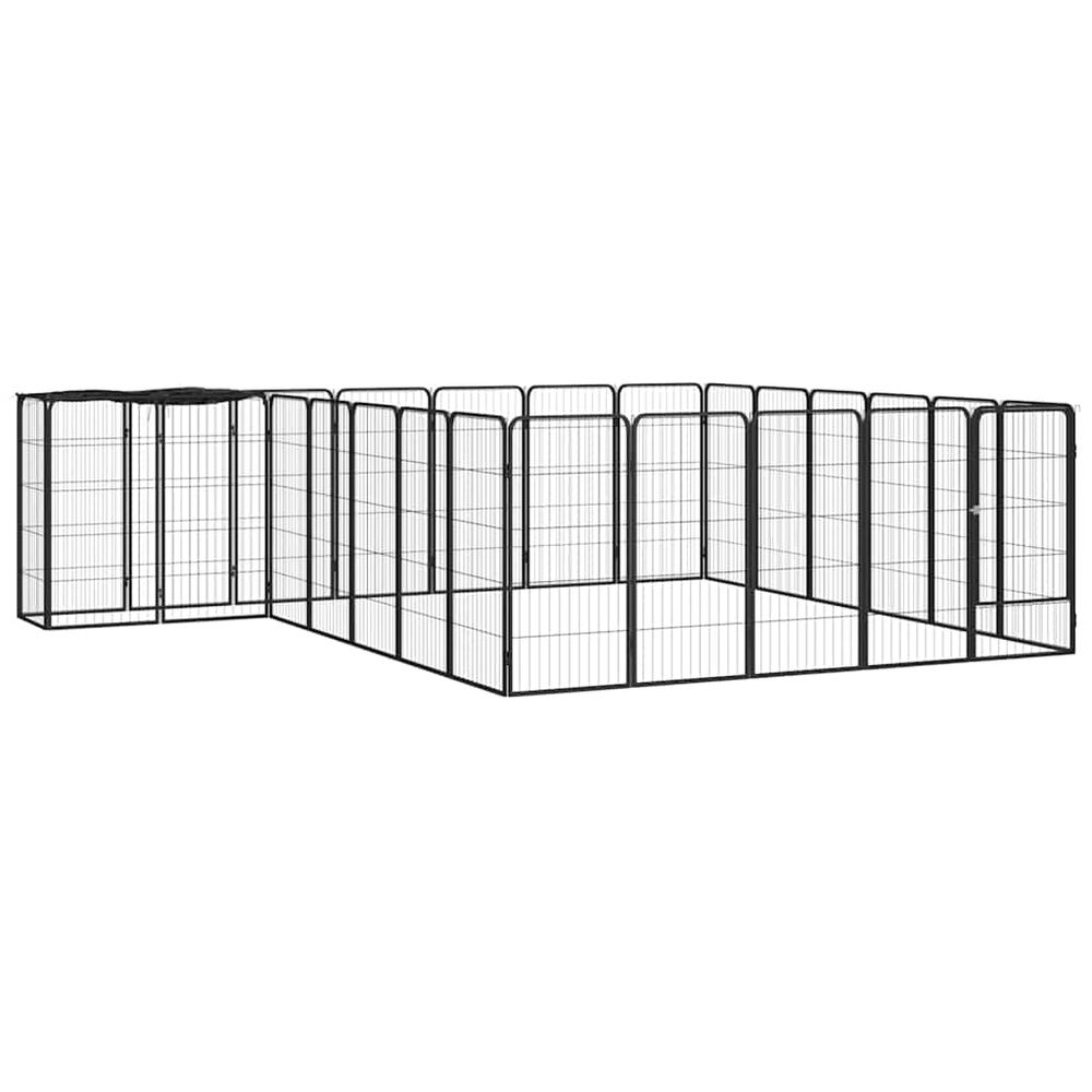 Enclos chiot acier 26 panneaux parc modulable noir 350cm