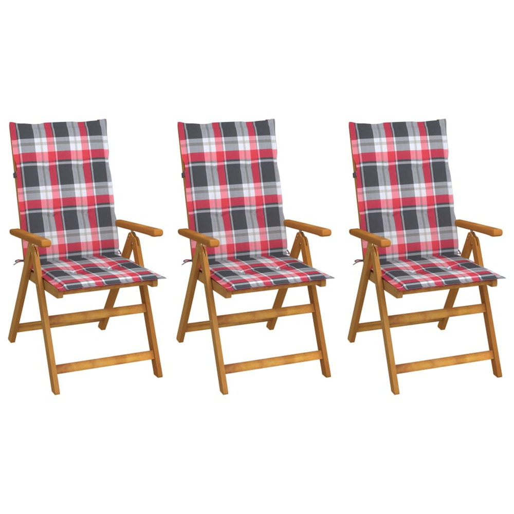 Chaises pliables de jardin lot de 3 avec coussins bois d'acacia