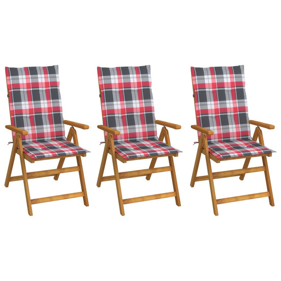Chaises pliables de jardin lot de 3 avec coussins bois d'acacia