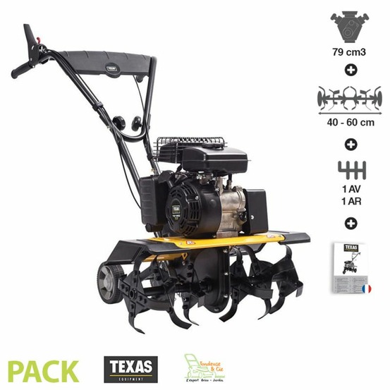 Motobineuse thermique 79 cm3 1,9 cv 2 vitesses travail 40 à 60cm texas lilli 365tg