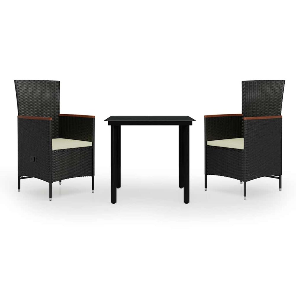 Ensemble à manger de jardin avec coussins 3 pcs noir