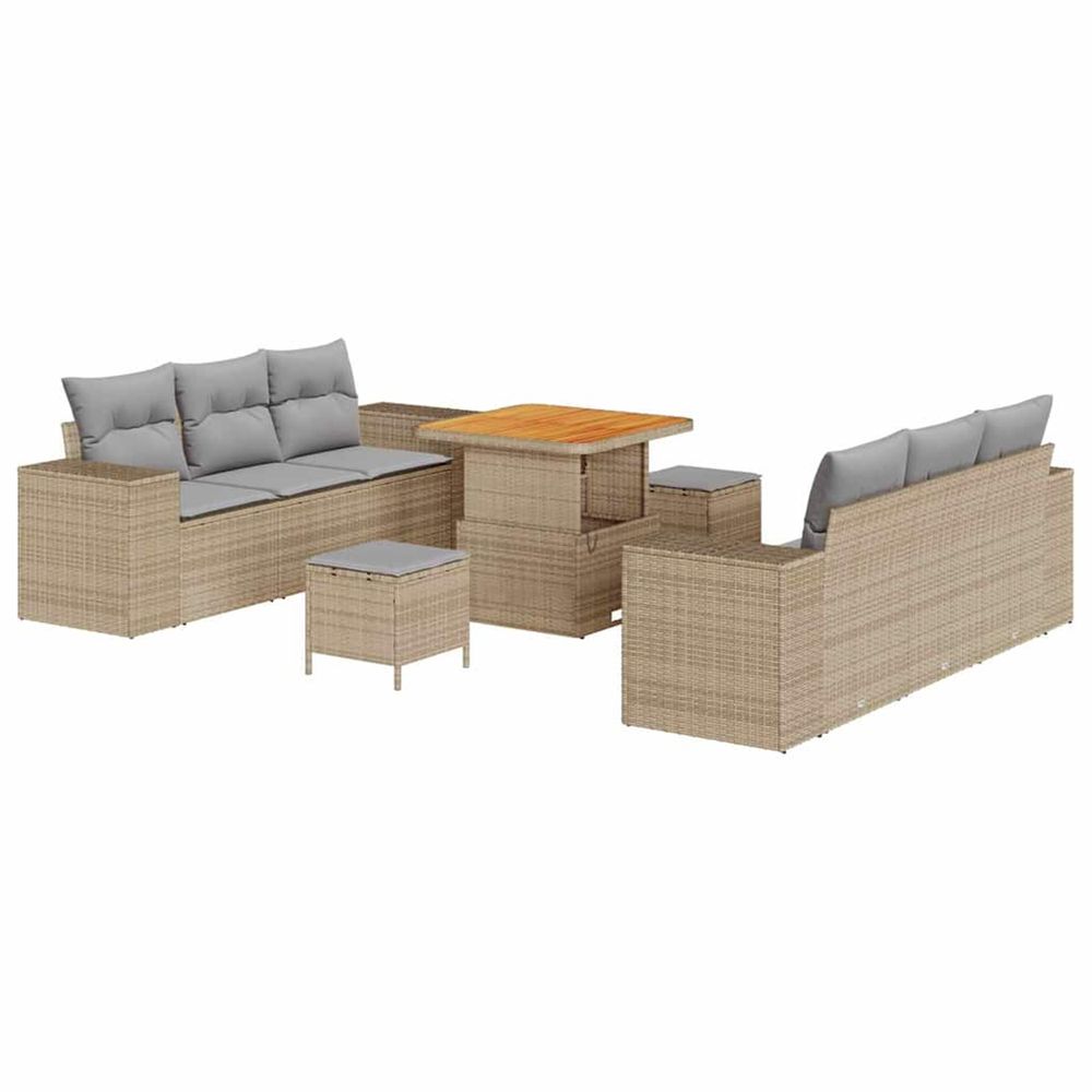 Ensemble de canapé de jardin beige et gris clair poly rattan