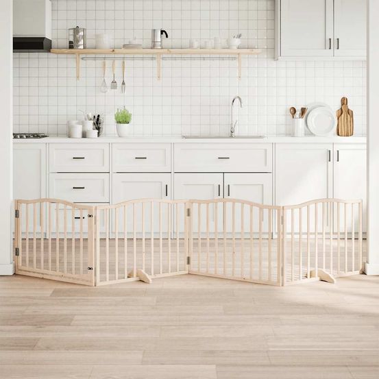 Barrière sécurité chien en bois avec porte 4 panneaux intérieur brun 320x60 cm