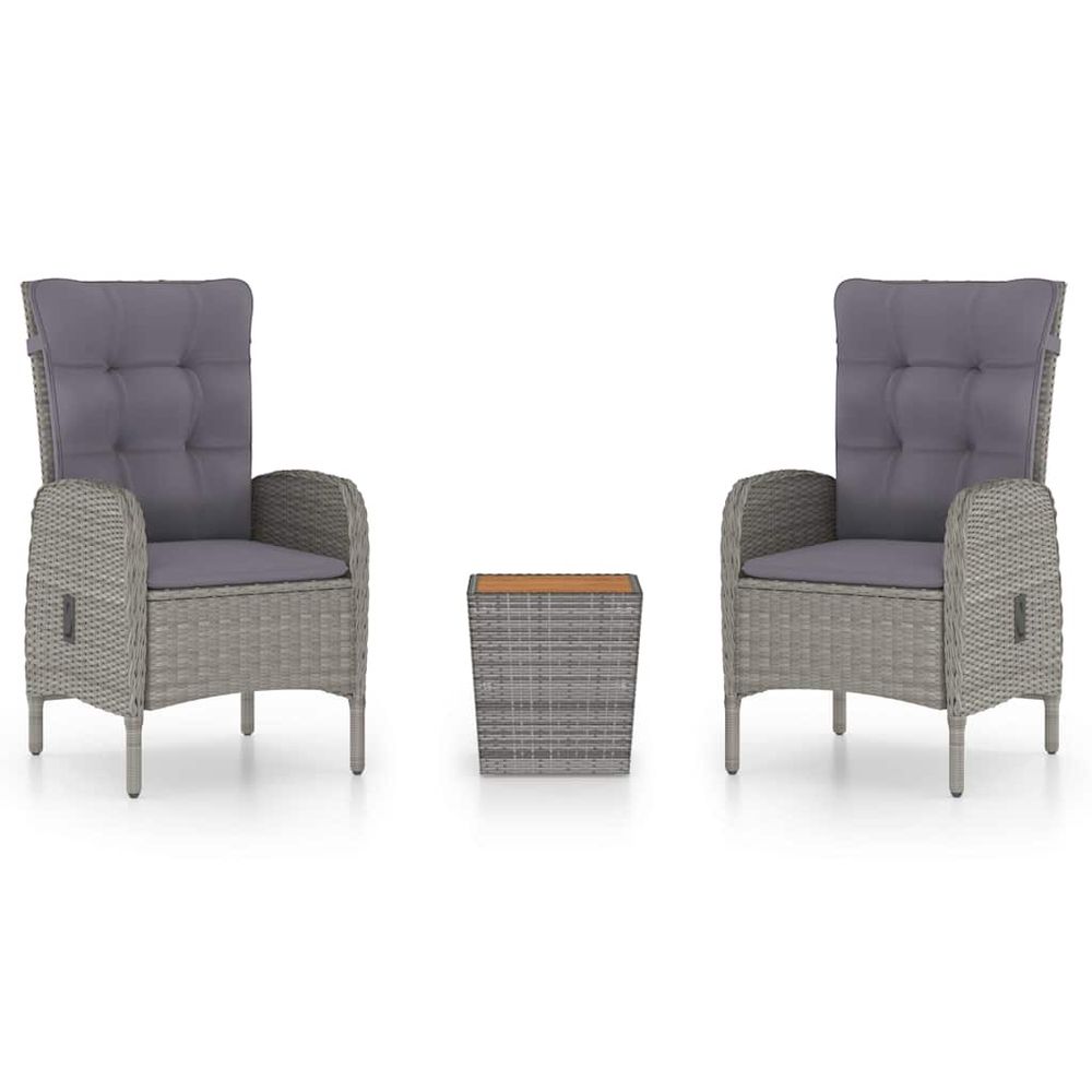 Ensemble de bistro de jardin 3pcs résine tressée et acacia gris