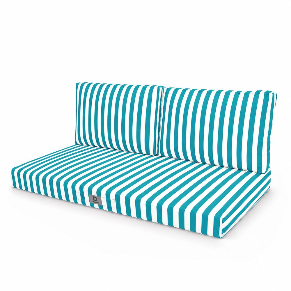 Coussins pour salon de jardin déhoussable 100x50cm rayure turquoise