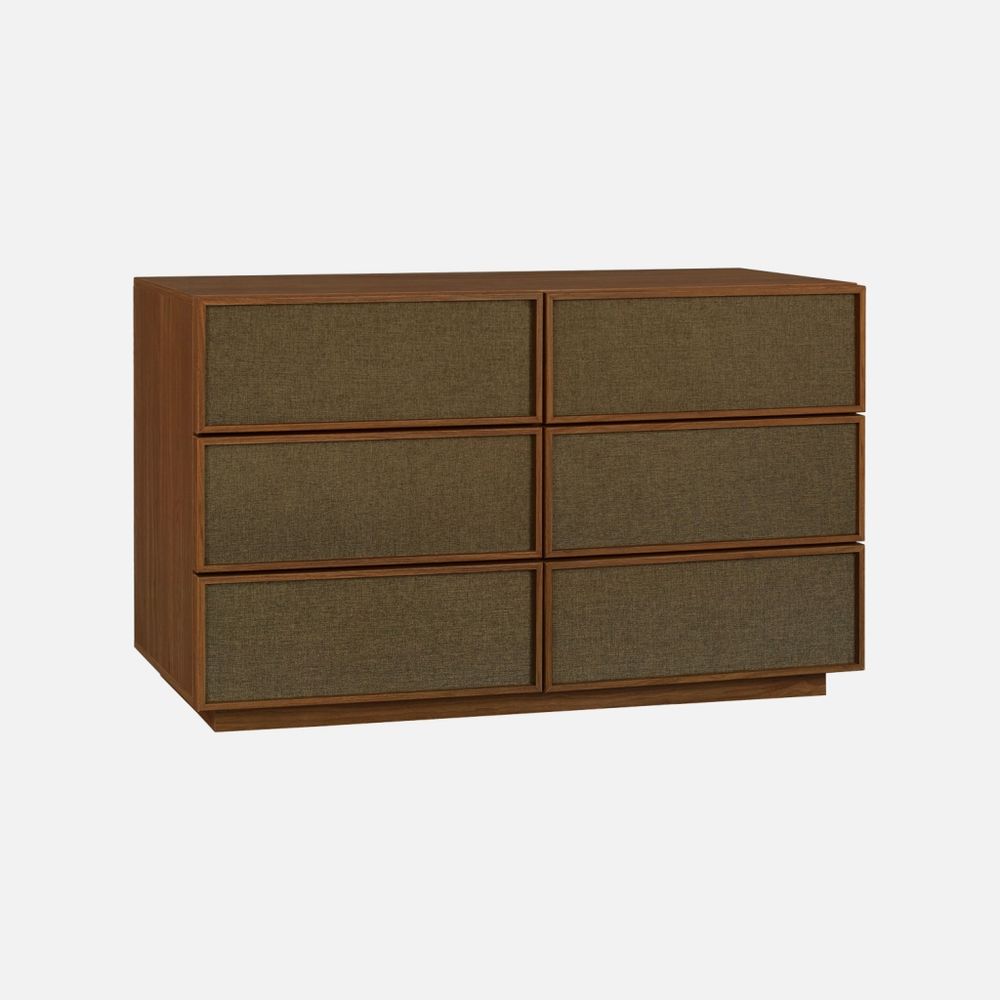 Commode de rangement décor bois et tissu 6 tiroirs - kuba