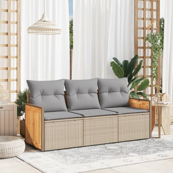 Salon de jardin avec coussins 3 pcs beige résine tressée