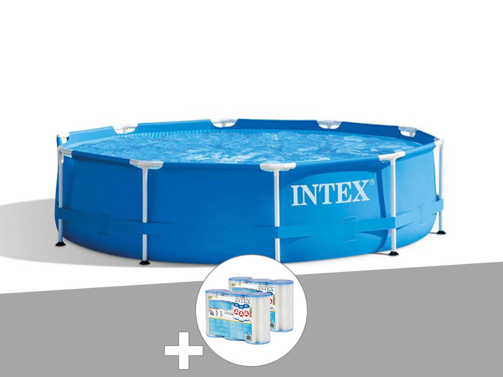 Kit piscine tubulaire metal frame ronde 3,05 x 0,76 m + 6 cartouches de filtrat