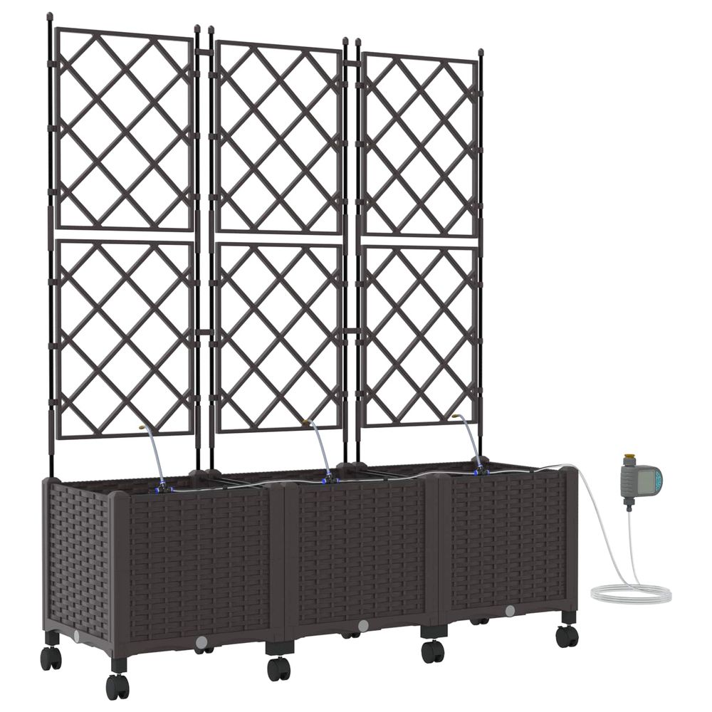 Porte-plante de jardin avec irrigation et roues 3 pc marron pp