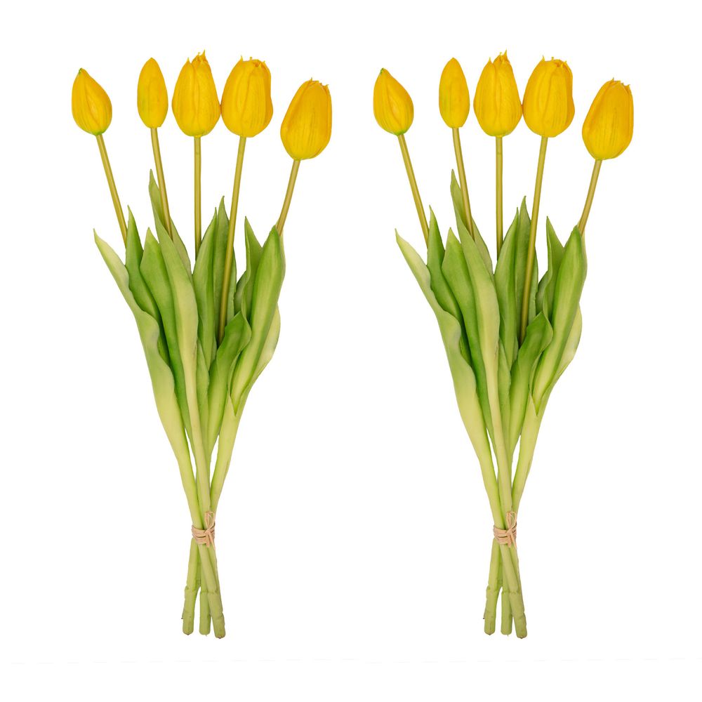 Tulipes artificielles jaunes - bouquet de 10 - h 42 cm