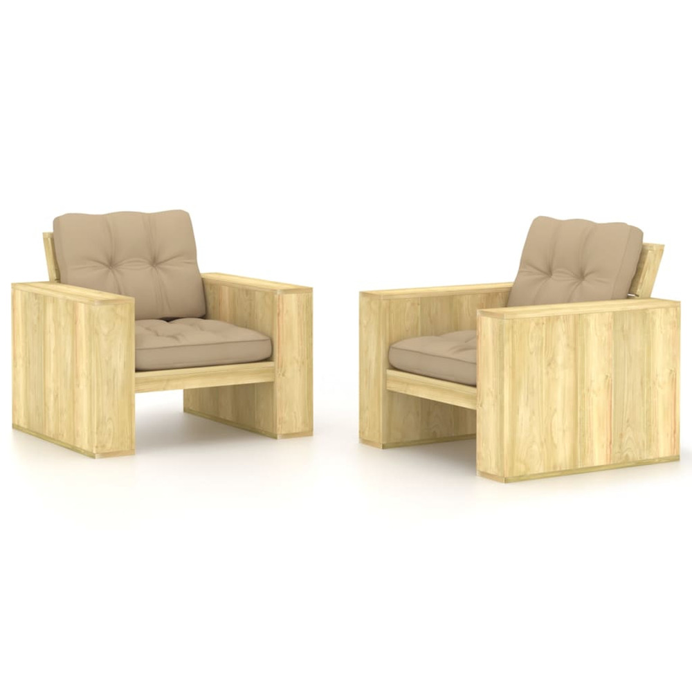 Chaises de jardin lot de 2 avec coussins beige pin imprégné