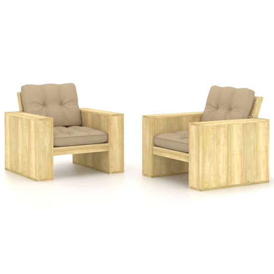Chaises de jardin lot de 2 avec coussins beige pin imprégné
