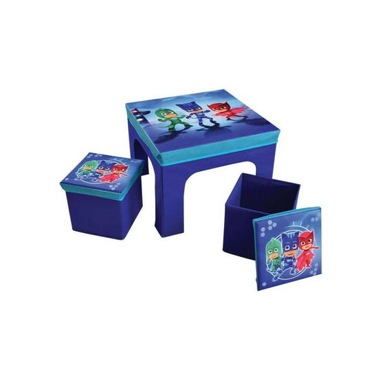 Fun house pyjamasques ensemble table + 2 tabourets de rangements pliables pour enfant