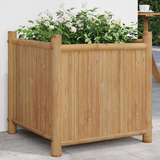 Jardinière cubique en bambou pour jardin et extérieur 50x50 cm