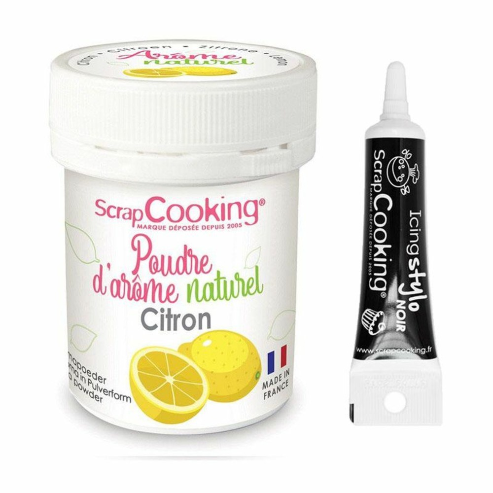 Arôme alimentaire naturel en poudre citron + stylo glaçage noir