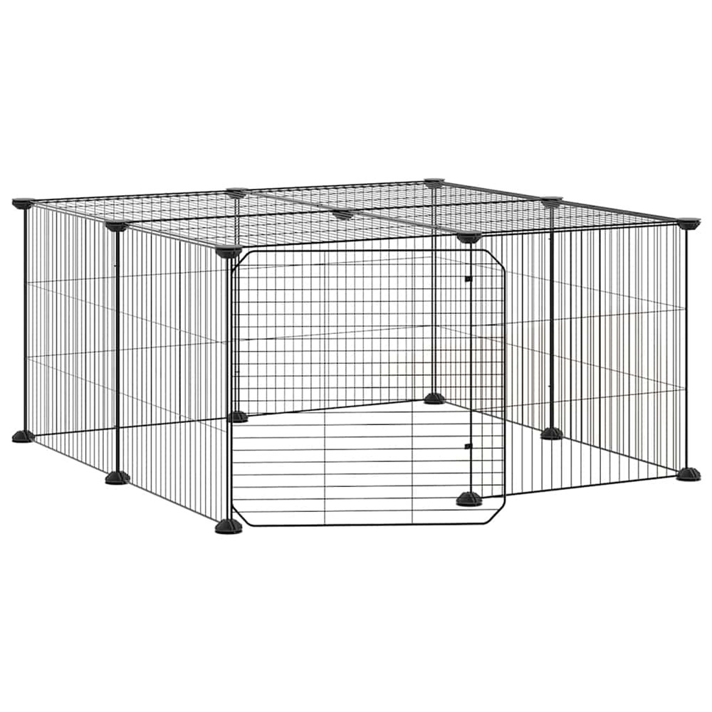 Cage animaux de compagnie à 12 panneaux et porte noir 35x35 cm