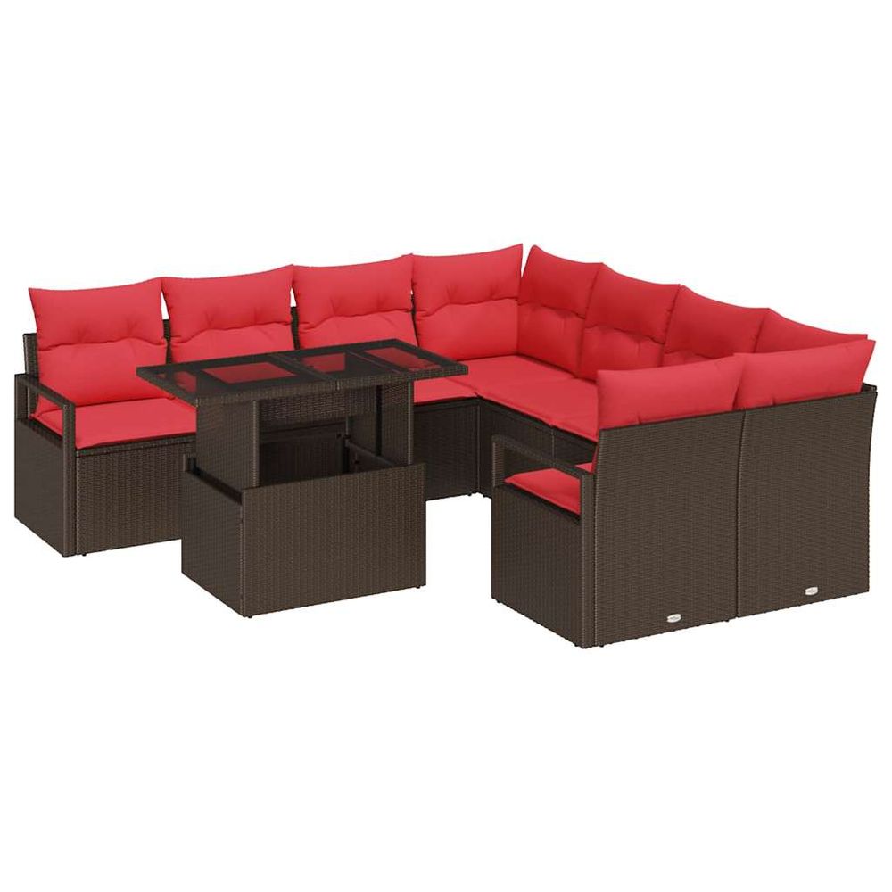 Ensemble de canapé de jardin 9 pc marron poly rotin