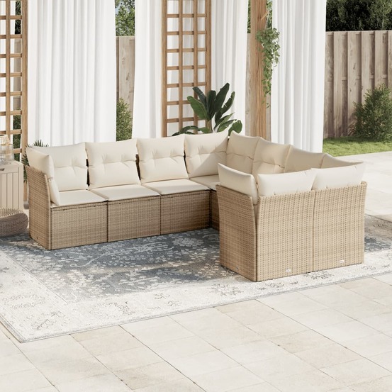 Salon de jardin avec coussins 8 pcs beige résine tressée