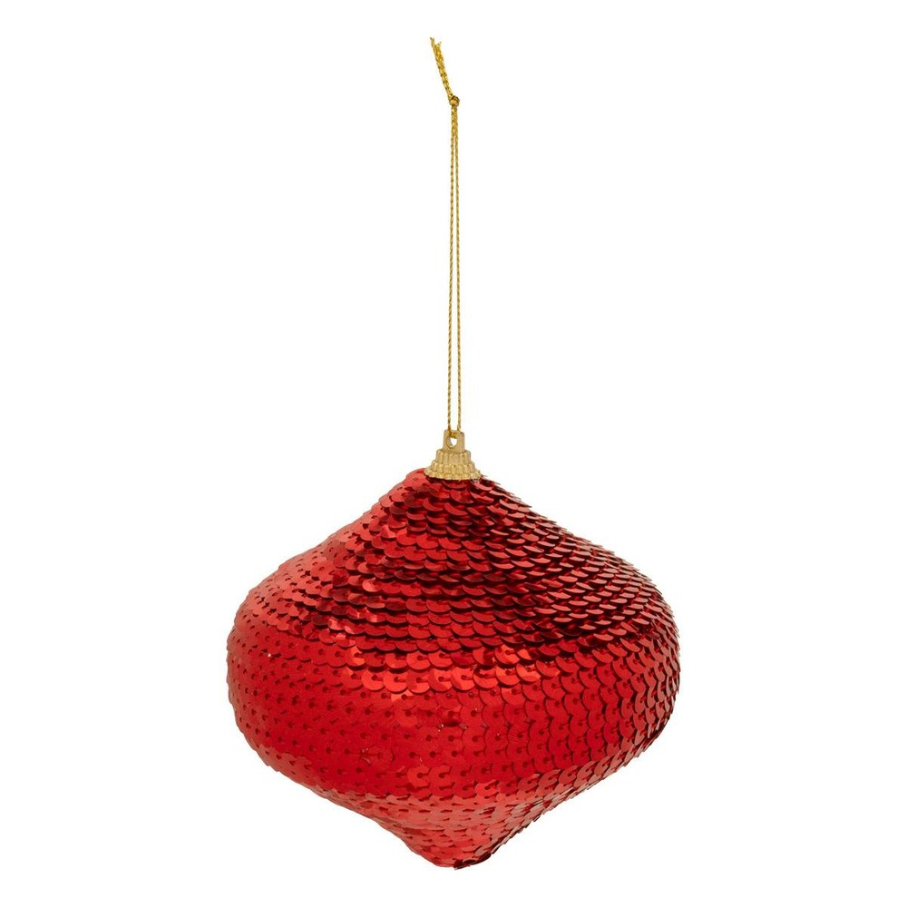 Sujet forme oignon sequins polystyrène d.10cm rouge
