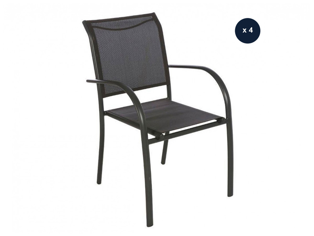 Lot de 4 fauteuils de jardin en texaline piazza gris anthracite/graphite
