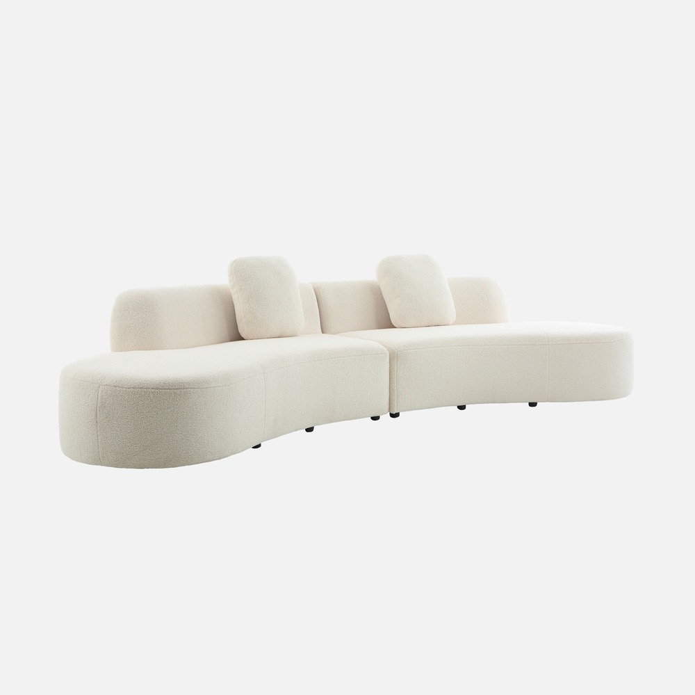Canapé virgule organique 5 places bouclette blanche l 342 x p 93 x h 68cm - wave